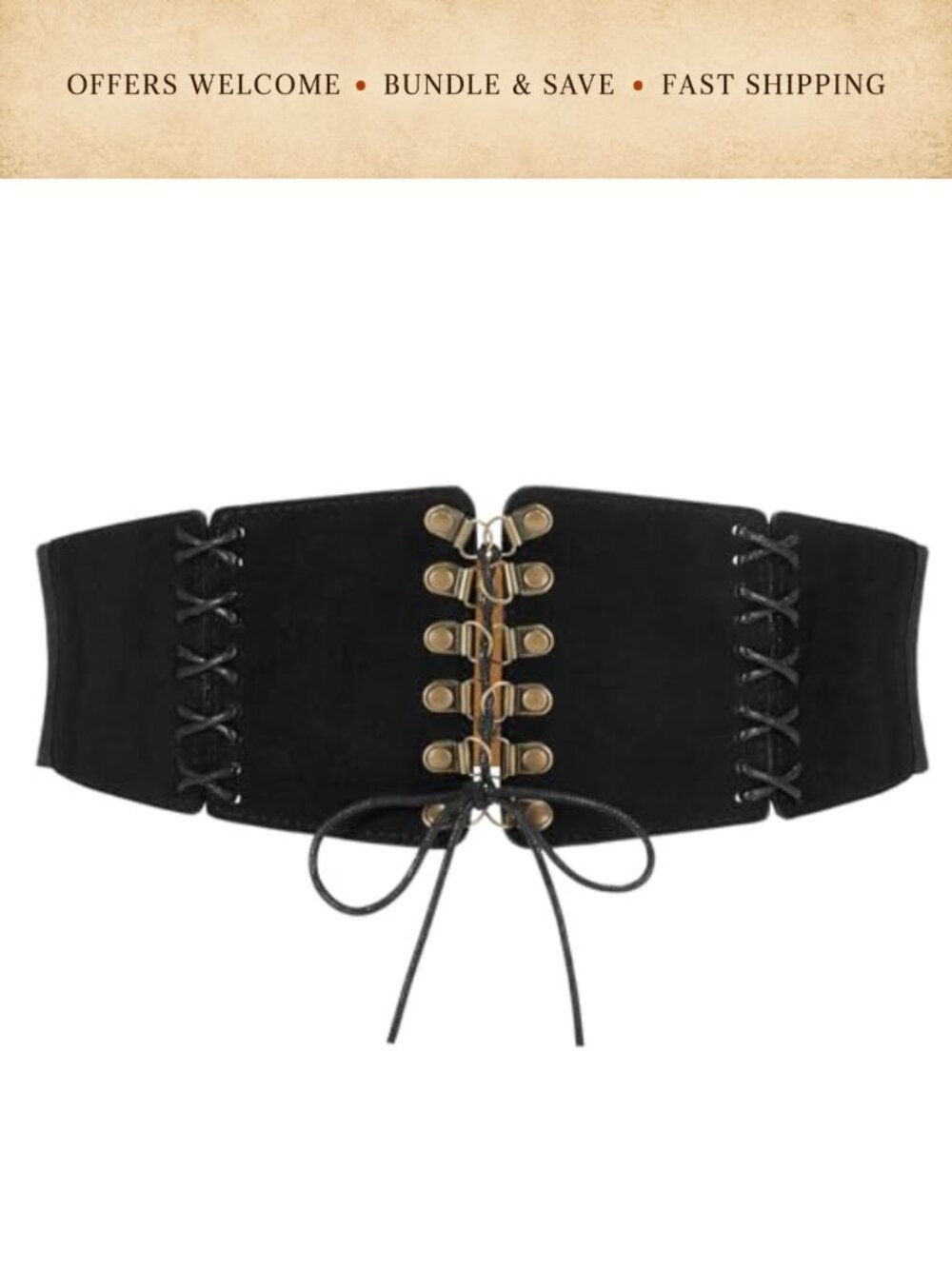 Elastic Corset Waist Belt Lace-up Waspie Suede Leather Costume